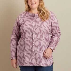 Duluth Trading Women's Wrinklefighter Tunic Size 1X Purple Feather Novelty Print